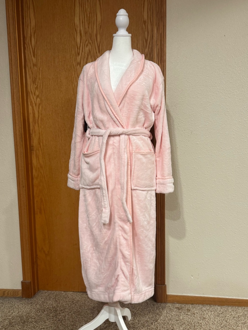 Plush Shawl Collar Long Robe - Light Pink